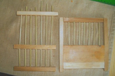 Doweling the second end panel in progress. Note that the vertical support beams are not attached yet