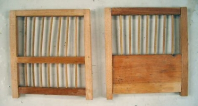 two opposing end panels for the reproduction model of a coal miners birdcage are made